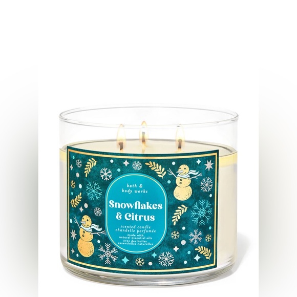 Bath and Body Works 3 Wick Candles Champagne Toast and Snowflakes & Citrus - Picture 3 of 4